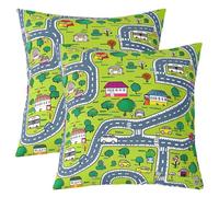 Federe Confezione Arredamento Casa City Life Play Learn Fun Cars Educational Road Traffics Abstract Town Road Green Trees Set of 2 Poliestere Federe Cuscini per