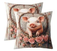 Federe Confezione Arredamento Casa Kawaii Pig Dream Catcher Pink Rose Flowerss Set of 2 Cerniera Invisibile Federe per Cuscini per