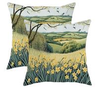 Federe Confezione Arredamento Casa Spring Daffodil Yellow Flower Landscape Set of 2 Quadrate Federe Cuscini per