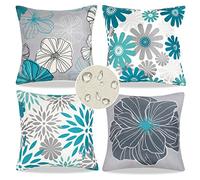 Federe Confezione da 4 Decorativi Copricuscini 45x45cm Esterno Impermeabili Moderna Fiore Federe Cuscini Divano Primavera E Estate Quadrate Fattoria Decorativi per Sedia Camera da Letto (Verde Acqua)