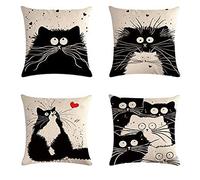 Federe Confezione da 4 Fodere per Cuscini Fodere per Cuscino Decorativo Quadrato Copricuscino Natale Federa Copricuscini Divano Christmas Federe in Cotone e Lino Cuscino 60X60cm gatti animali,Color3