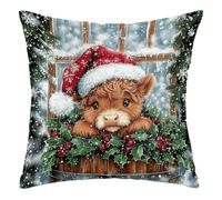 Federe Confezione Winter Highland Cow Christmas Cattle 45X45Cm Federe Decorative Resistenti Poliestere Fodera per Cuscino Decorativa per Letti Camera da Letto Decorazione