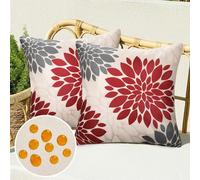 Federe Copricuscini per Divano 40x40cm Rosso e Grigio Copricuscino Impermeabili Lino Esterno Federe Cuscini Divano Quadrati Elegante Dalia Fiore per Divano da Letto Soggirno Giardino, Set di 2