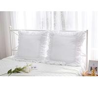 federe copricuscino bianche con ricamo pizzo balze orlo, in cotone, da 80 x 80 cm, stile elegante e lussuoso, 2 pezzi