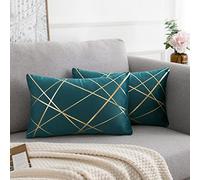 Federe Cuscini 30x50 Cm Copricuscini Decorativi Velluto Blu Verde Set di 2 Quadrati Federa Cuscino Divano Geometrica Federe per Soggiorno Camera Letto Auto Decorazione Cuscinetto Lombare
