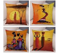 Federe Cuscini 35x35cm,Paesaggio africano Donna Copricuscini Divano Set di 4 Fodere Cuscini Moderna Federe Morbida e Confortevole Divano Decorative Fodere per Casa,Ufficio,Esterno,Camera da letto