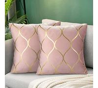 Federe Cuscini 40x40 Rosa Velluto Copertina di Cuscino Set di 2 Fodera per Cuscino Coperchi di Cuscino Decorativo Quadrati con Motivo A Linee D'Oro per Divano, Soggiorno, Camera da Letto, Auto