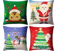 Federe Cuscini 40x40cm,Babbo Natale pupazzo di neve alce Copricuscini Divano Set di 4 Fodere Cuscini Moderna Morbida e Confortevole Divano Decorative Fodere per Casa,Ufficio,Esterno,Camera letto