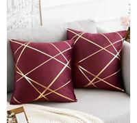 Federe Cuscini 45x45 Cm Copricuscini Decorativi Velluto Rosso vino Set di 2 Quadrati Federa Cuscino Divano Geometrica Federe per Soggiorno Camera Letto Auto Decorazione Cuscinetto Lombare