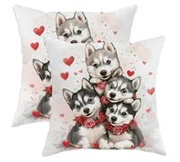 Federe Cuscini 45X45Cm Set 2 Copricuscini Cerniera Invisibile Fodere per Cuscini per Camera da Letto Esterno Sedia Husky Dog Lover's Day Funny Cute Printing