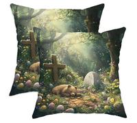 Federe Cuscini 45X45Cm Set 2 Copricuscini Cerniera Invisibile Fodere per Cuscini per Letti Interni Sedia Spring Easter Bear Wildlife