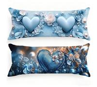Federe Cuscini 50x150, Set di 2 Blu Federe Cuscino Letto Amore Motivo Lino Copricuscini, Doppia Faccia Stampa Cuscino Lungo per Dormire Sul Fianco con Cerniera per Divano Letto Matrimoniale, Model654