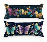 Federe Cuscini 50x150, Set di 2 Farfalla Federe Cuscino Letto Europa Settentrionale Motivo Lino Copricuscini, Doppia Faccia Stampa Cuscino Lungo con Cerniera per Divano Letto Matrimoniale, Model94