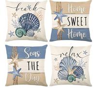 Federe Cuscini 50x50 cm Set di 4 Conchiglia Blu Copricuscini Fodera per Cuscino in Lino con Cerniera Invisibile Marrone Nero Fodere per Cuscini Divano da Esterno per Divano Letto Soggiorno Giardino