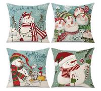 Federe Cuscini 65x65cm,Pupazzo di neve di Natale Copricuscini Divano Set di 4 Fodere Cuscini Moderna Federe Morbida e Confortevole Divano Decorative Fodere per Casa,Ufficio,Esterno,Camera da letto