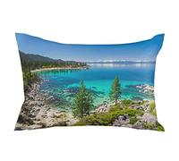 Federe Cuscini Beautiful Blue Lake Dense Green Snow Mountain Blue Copricuscini Standard Cuscino Decorativo Lavabile Federa per Camera Ufficio Soggiorno 40X60CM