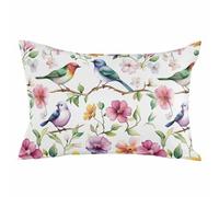 Federe Cuscini Birds Flower Spring Flowers Pastoral Tree Branch Copricuscini Colorate Federa Lavabile Cuscino Decorativo per Camera Balcone Ufficio 40X60CM