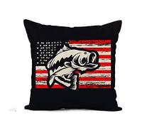 Federe Cuscini Blue Fish Bass Fishing On USA Flag Red American Copricuscino Colorate Cuscino Decorativo Standard Copricuscini per Soggiorno Ufficio Camera 45X45CM