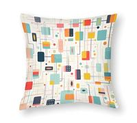Federe Cuscini Colorful Squares Minimalist Pen Lines Modern Abstract Art Mid Century Modern Copricuscini Lavabile Cuscino Decorativo Standard Copricuscino per Camera Ufficio Soggiorno 45X45CM