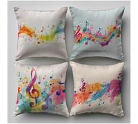Federe Cuscini da Esterno Impermeabili, Note Musicali Federe Cuscini Divano 40 x 40 Set di 4, Velluto Copricuscini Colore Motivo con Cerniera Invisibile Disegno, Giardino Divano Esterno Decor,Model815