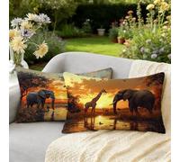 Federe Cuscini Divano 25 x 45 Set da 2 Africa Cuscini da Esterno Giardino Impermeabili Velluto Copricuscini Divano, per Estate Decorazione Soggiorno Camera da Letto Giardino, Regali, Elefante W-1