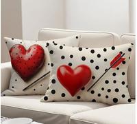 Federe Cuscini Divano 25x45 cm Set di 2 Cuscini per Divano in Lino, Rosso Guanciale Letto Morbidi e Traspiranti per Dorme Durevole Cerniera Invisibile per Autunno Decorativo Copricuscini Amore R-631