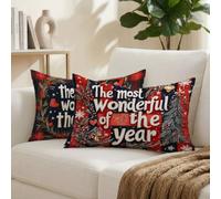 Federe Cuscini Divano 25x45 cm Set di 2 Natale Cuscini da Esterno Impermeabili Rettangolari, Motivo a scacchi Decorativi Copricuscini in Lino Cuscino Divano, per Estate Giardino Soggiorno Letto K-9539