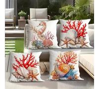 Federe Cuscini Divano 30x30 cm Corallo rosso,Decorativi Quadrato Morbido Copricuscini,Set di 4 Fodera Cuscini Conchiglia di cavalluccio marino per Soggiorno Camera da Letto Giardino all'aperto Decor