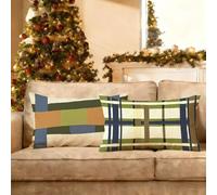 Federe Cuscini Divano 30x50 Verde Linea Motivo, Rettangolo Lino Decorazioni Natalizie Copricuscini Divano con Cerniera Invisibile Set di 2 per Casa Soggiorno Camera Esterno Decorazione P-q-99