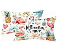 Federe Cuscini Divano 30x60 cm Set di 2 Cuscini da Esterno Impermeabili Ananas Copricuscini in Lino, Fenicottero Cuscino Divano Rettangolari per Natale Decorativi Soggiorno Camera da Letto h-2142
