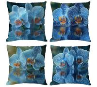 Federe Cuscini Divano 35x35 cm Set di 4 Blu Copricuscini Divano in Linoi Cuscini da Esterno Impermeabili con Zip Invisibile,Giardino Casa Decorazione per Interni Quadrate per Cuscino,Orchidea M1081