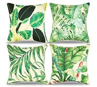 Federe Cuscini Divano 40 X 40 Con Decorazione Foglia Verde Tropicale Set Da 4 Copricuscini Divano Da Esterno Primavera Estate Copri Cuscini Per Divano In Lino Adatto Per Divano Terrazzo Soggiorno