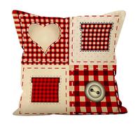 Federe Cuscini Divano 40 x 40 Griglia Rossa Beige Cuscini per Divano Lino Traspirabile Lavabile in Macchina con Cerniera Invisibile Copricuscini 40x40