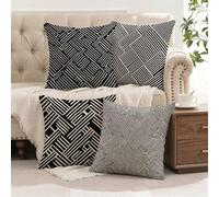 Federe Cuscini Divano 40x40 cm in Lino Nero, 4 Pezzi Copricuscino Divano con Cerniera Invisibile, Cuscini da Esterno Decorativi per Casa Giardino Soggiorno Camera da Letto Linea L-G318