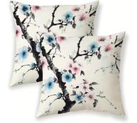 Federe Cuscini Divano 40x40 cm Lino Bianco 2 Pezzi Copricuscini, Federa Cuscino Decorativo Quadrato, Estate Copricuscino Capo di prugna Cuscini da Esterno Impermeabili per Soggiorno Giardino SJ-417