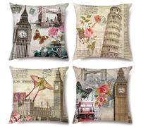 Federe Cuscini Divano 40x40cm,Londra Parigi Architettura Federe Cuscino Moderna Velluto Fodere Cuscino Divano con Cerniera Invisibile Decor Copricuscini Set di 4 per Soggiorno Sedia Divano Letto