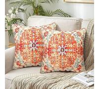 Federe Cuscini Divano 40x40cm Set di 2 Doppia Faccia Federe Copricuscini Boho Chic Biancheria Fodere Cuscino Motivo Tappeto Vintage Copriguanciale Con Cerniera per Soggiorno Sedia Decorativo
