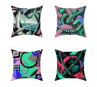 Federe Cuscini Divano 40X40CM Set di 4 Colore Cuscini Divano Astratto Impermeabile Decorazione Quadrate Morbido Copricuscini Stampa HD Fronte-Retro per Soggiorno Camera Balcone Esterno Decor P-BO862