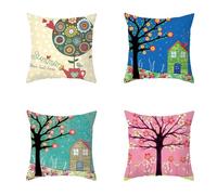 Federe Cuscini Divano 40x40cm Set di 4 Copricuscini Divano Decorativi Moderni Fiori di alberi Doppio lato Linen Quadrati Decor Fodere per Cuscini per Divano Sedia Camera da Letto Cuscini Arredo VH-725