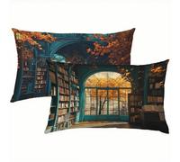 Federe Cuscini Divano 40x60 Biblioteca Set di 2, Libri Copricuscino Impermeabile Letto Lino con Cerniera Invisibile, Traspiranti Copricuscini per Soggiorno, Durevole Home Decoration Regalo S6-165