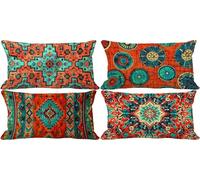 Federe Cuscini Divano 40x60 cm Set di 4 Boemia Cuscini da Esterno Impermeabili in Lino Geometria Rettangolari Copricuscini Divano per Esterni Patio Giardino Soggiorno Decorativi Copricuscini B-8