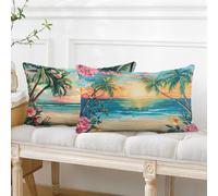 Federe Cuscini Divano 40x60, Estate Cuscini per Divano Visualizzazione Motivo Disegno Impermeabili Lino Set da 2 Copricuscini Doppia Faccia Stampa con Cerniera Invisibile per Esterno Giardino, Model37