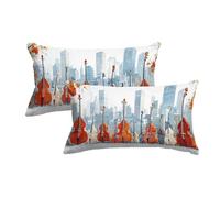 Federe Cuscini Divano 40x60, Set da 4 Federe Cuscini Letto Chitarra, Copricuscini Decorative con Motivo Città Decorativo Casa, Copricuscini per Sofa Sedia Soggiorno Balcone Letto Camera, Regalo -4639