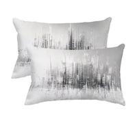 Federe Cuscini Divano 40x70 2 Pezzi, Grigio Copri Cuscini per Divano Esterno, Rettangolari Copricuscino Impermeabile in Lino, Fodera Cuscino Decorativo per Regalo Donna, Decor Casa, (Città) -3298