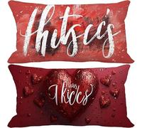 Federe Cuscini Divano 40x70 cm Set di 2 Rosso Cuscini Divano, Rettangolo Lino Federe Copricuscini Decorativi con Cerniera Invisibile per Soggiorno Camera da Letto Terrazza Esterno (Amore) v-1197