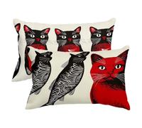 Federe Cuscini Divano 40x70, Fodere Cuscini da Esterno Impermeabile Set di 2, Animale Copricuscini Divano in Lino, Rettangolari Federa Cuscino Gatto, Fodera Cuscino per Regalo Donna, Deco Casa -2875