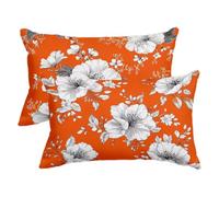 Federe Cuscini Divano 40x70, Fodere Cuscini da Esterno Impermeabile Set di 2, Arancione Copricuscini Divano in Lino, Rettangolari Federa Cuscino Floreale, Fodera Cuscino per Regalo Donna, Decor -3201