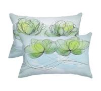 Federe Cuscini Divano 40x70, Fodere Cuscini da Esterno Impermeabile Set di 2, Azzurro chiaro Copricuscini Divano in Lino, Rettangolari Federa Cuscino Floreale, Fodera Cuscino per Regalo Donna -3479