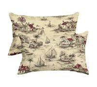 Federe Cuscini Divano 40x70, Fodere Cuscini da Esterno Impermeabile Set di 2, Paesaggio Copricuscini Divano in Lino, Rettangolari Federa Cuscino Retrò, Fodera Cuscino per Regalo Donna, Decor -3469