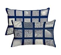 Federe Cuscini Divano 40x70, Fodere Cuscini da Esterno Impermeabile Set di 2, Reticolo Copricuscini Divano in Lino, Rettangolari Federa Cuscino Marina, Fodera Cuscino per Regalo Donna, Decor -3543